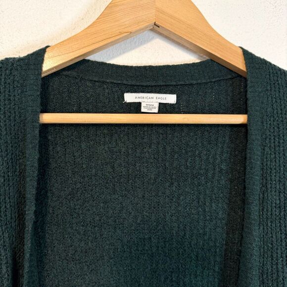 American Eagle Dark Green Open Front Cardigan Size Medium - Picture 2 of 9